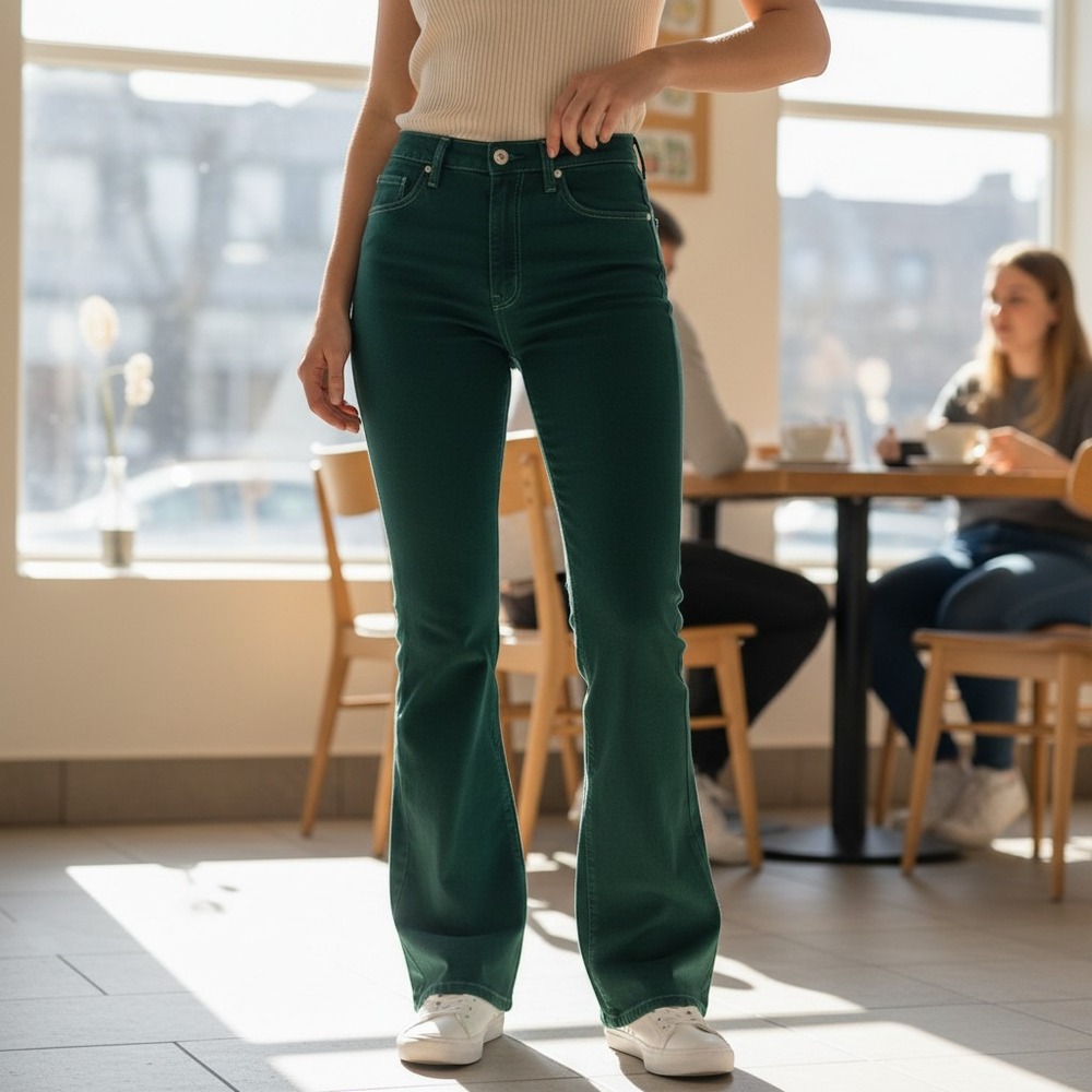 Vintage Wrangler High Waisted Flare Jeans Forest Green USA 26in Waist Misses